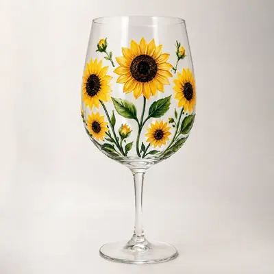 Taça pintada à mão com girassóis