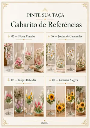 Página com referências florais de taças pintadas