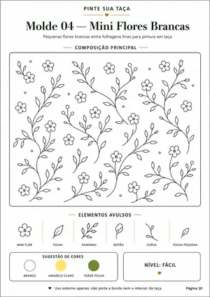 Molde 04 — Mini Flores Brancas, página interna do Pinte Sua Taça