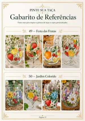 Página com referências de frutas e jardim colorido