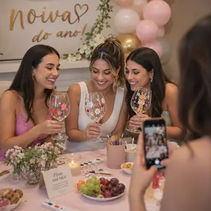 Chá de noiva com taças pintadas à mão pelas convidadas